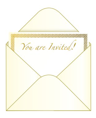 Envelope and golden invitation isolated over a white background clipart