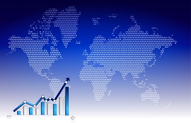 Business graph with world background illustration design clipart