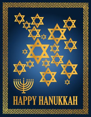 Detail illustration of a blue and gold happy hanukkah card. clipart