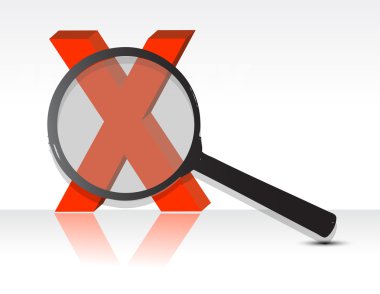 X mark under magnifying glass illustration design clipart