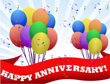 Happy anniversary balloons and banner illustration design