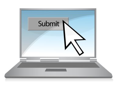 Clicking on the submit button over a gradient background inside a laptop co clipart