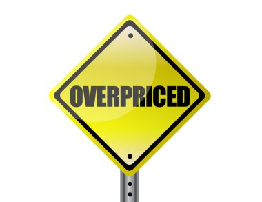 Detail yellow overpriced warning sign isolated over white clipart