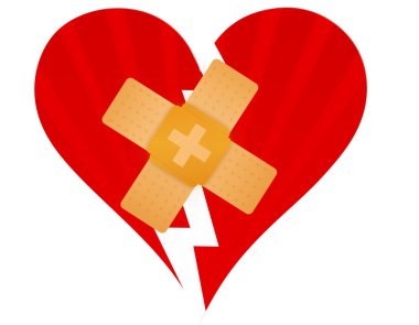 Broken heart with a band aid illustration design over white clipart