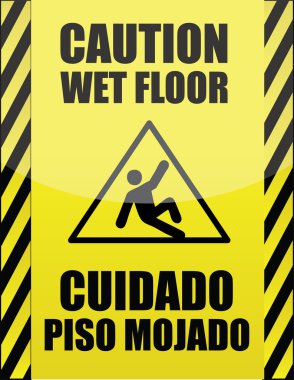 English and Spanish wet floor sign clipart