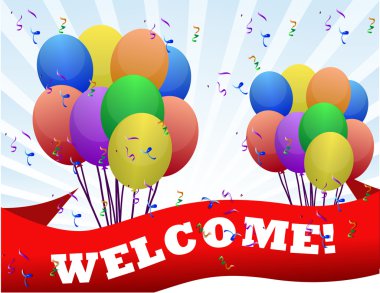 Colorful Welcome balloons and banner illustration design clipart