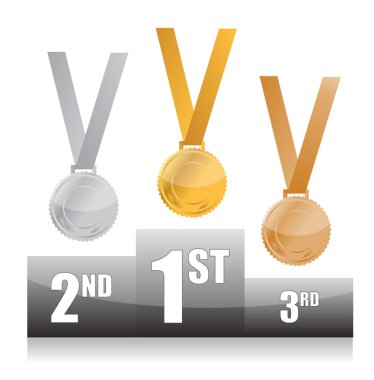Podium with gold, silver and bronze medals clipart