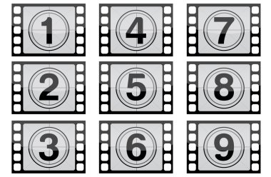 Highly detailed film countdown numbers. (one Through nine)