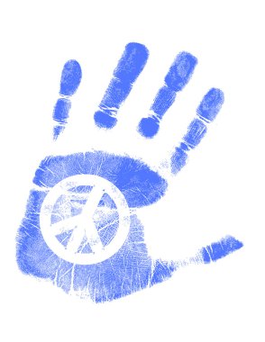 Illustration of a hand-print with a peace symbol available. clipart