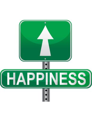 Road to happiness green street sign isolated over a white background. clipart