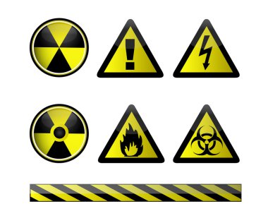  of chemical hazard symbols on white clipart