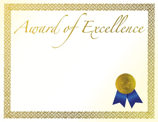 Illustration av ett certifikat. tilldelning av excellence med gyllene band. — Stockfoto