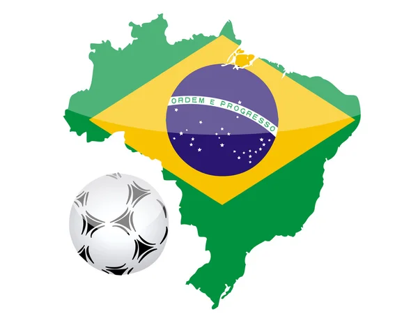 Бразильская карта флага и нормальный футбольный мяч изолированы на белом фоне. v — стоковое фото