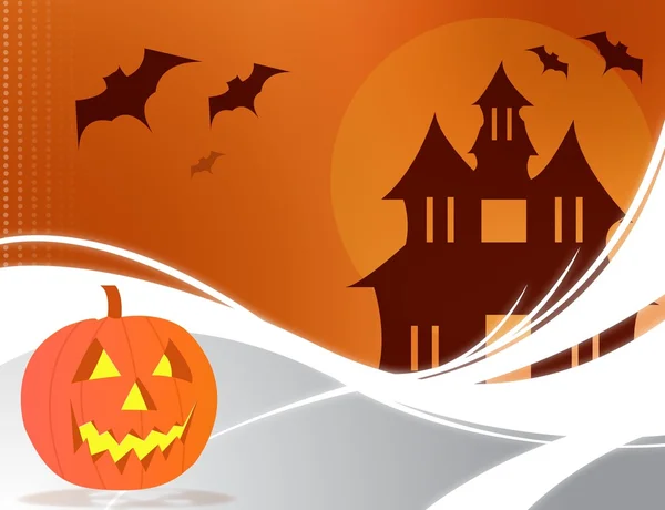 Cartão de Halloween com uma abóbora e um fundo de tema de design — Fotografia de Stock