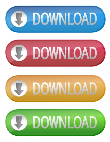Verschiedene farbige Download-Buttons isoliert über weißem Hintergrund. — Stockfoto