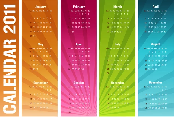 Färgstarka och moderna kalender - startar söndag. — Stockfoto
