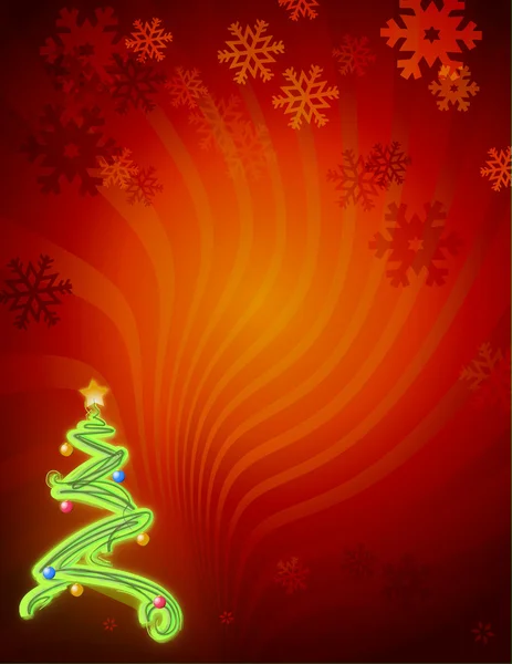 Árvore de Natal cartão flocos de neve vermelho — Fotografia de Stock