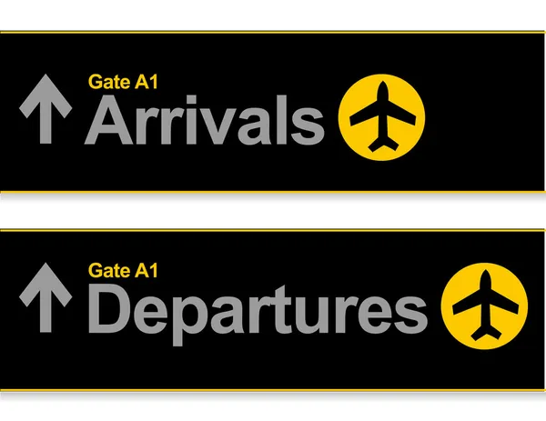 Arrival and departures airport signs isolated over a white background. — Stock Photo, Image