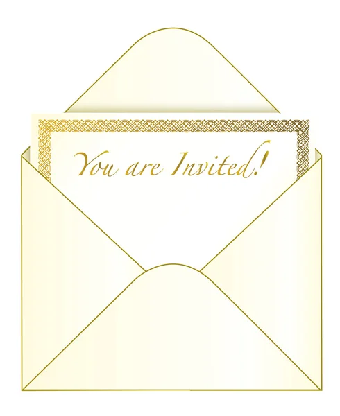Envelope e convite dourado isolado sobre um fundo branco — Fotografia de Stock