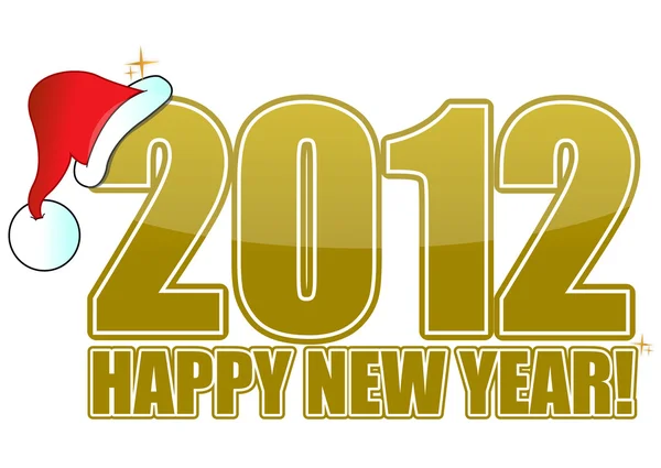 Zlatý šťastný nový rok text s santa klobouk. — Stock fotografie