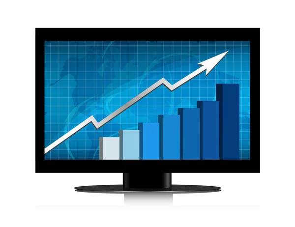 Zakelijke groei grafiek in monitor. — Stockfoto