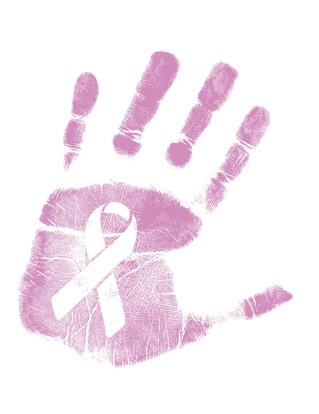 Cinta de la huella de la mano de la conciencia del cáncer de pecho — Foto de Stock