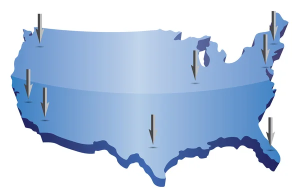 Carte américaine montrant les lieux d'illustration isolés sur un fond blanc — Photo
