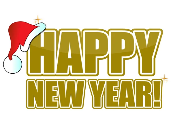 Golden happy new year text with a santa hat. — Stock Photo, Image