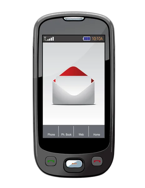 Mobiele telefoon met e-mail afbeelding ontwerp geïsoleerd op een witte pagina — Stockfoto
