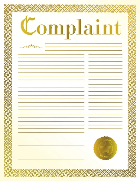 Plainte document juridique illustration design avec sceau doré — Photo