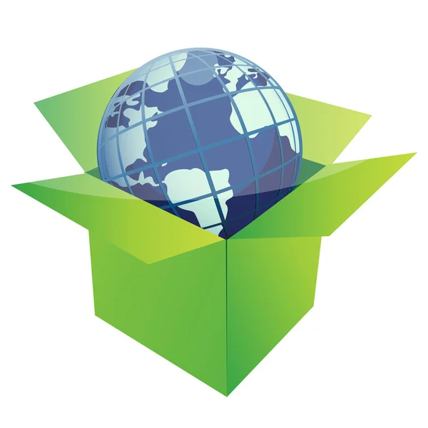 Дизайн ілюстрації глобуса всередині зеленої коробки ізольовано на білому фоні — стокове фото