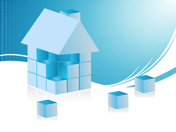 Puzzleteil blaues Haus vor hellblauem Hintergrund. — Stockfoto