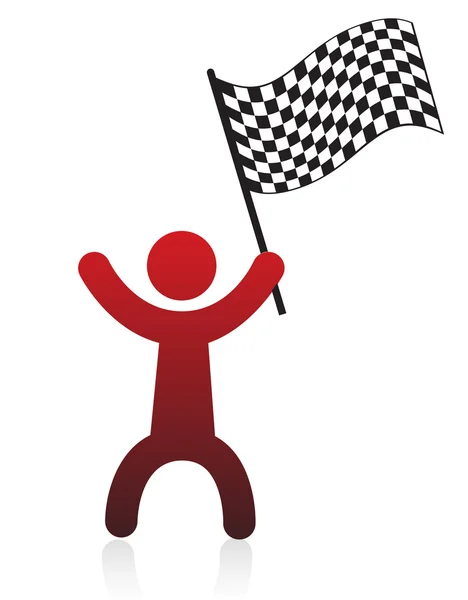 Illustration of a icon man holding a black and white checkered flag — Stock Photo, Image