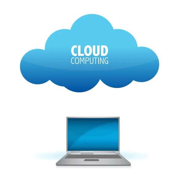 Bärbar dator med en världskarta ansluten till blå molnet — Stockfoto