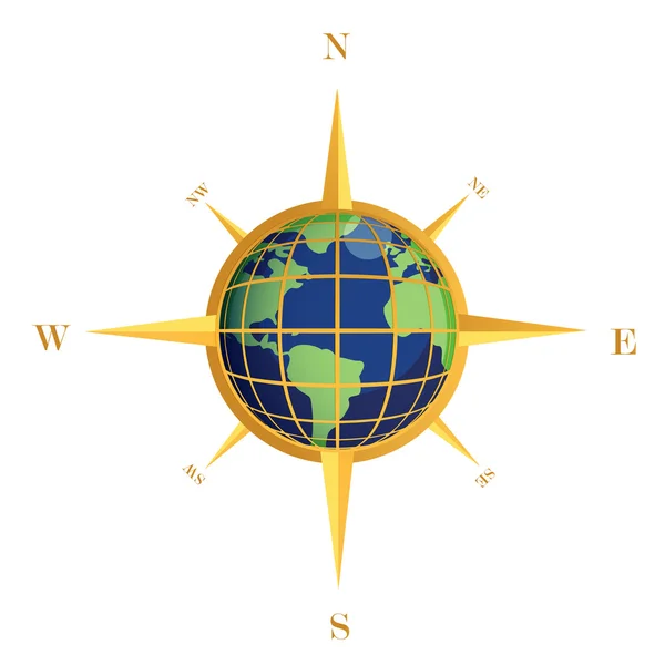 Arany iránytű globe illusztráció design, elszigetelt, felett fehér — Stock Fotó