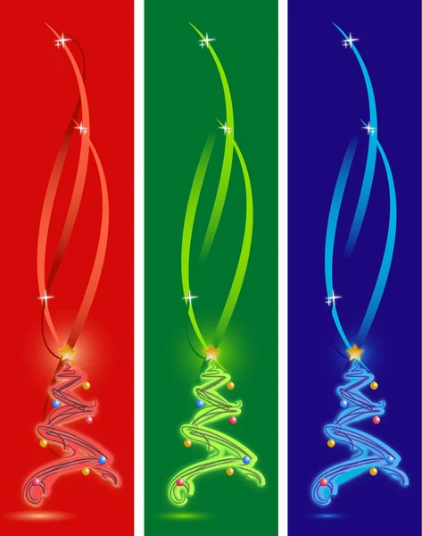 Cartão de Natal feliz com três árvores de Natal de cores diferentes. Feliz Natal! — Fotografia de Stock