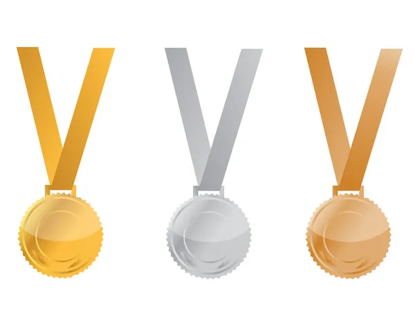 Три медали достижения, золото, серебро и бронза. Внутренняя площадь медали — стоковое фото