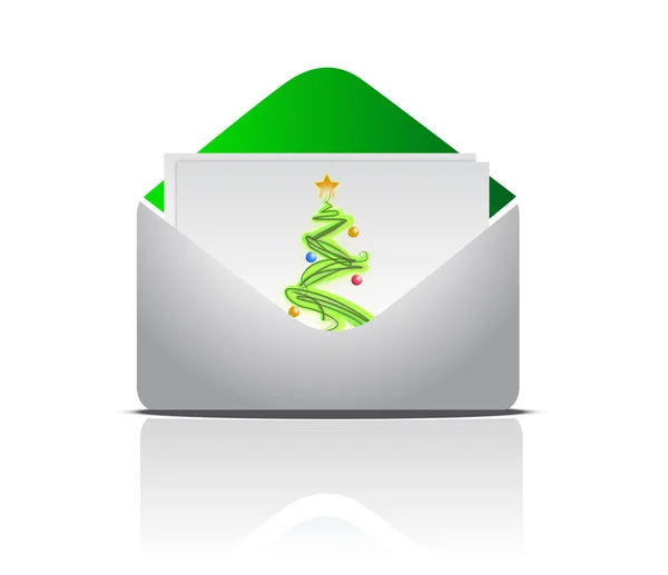 Carte postale de Noël dans une enveloppe isolée sur un fond blanc — Photo