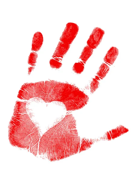 Illustration of a hand-print with a heart available. / love Hand pr — Stock Photo, Image