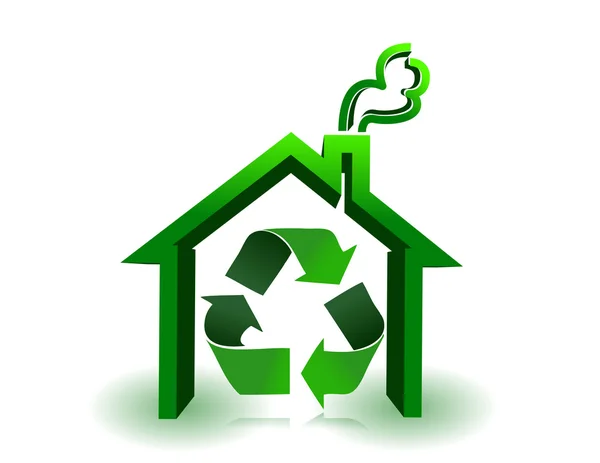 Vihreä talo kierrätys merkki valkoisella taustalla — kuvapankkivalokuva