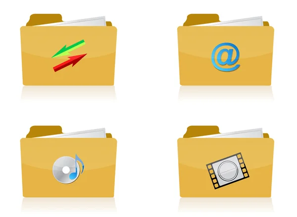 Set of different folders with four different icons illustration design over — Stock Photo, Image
