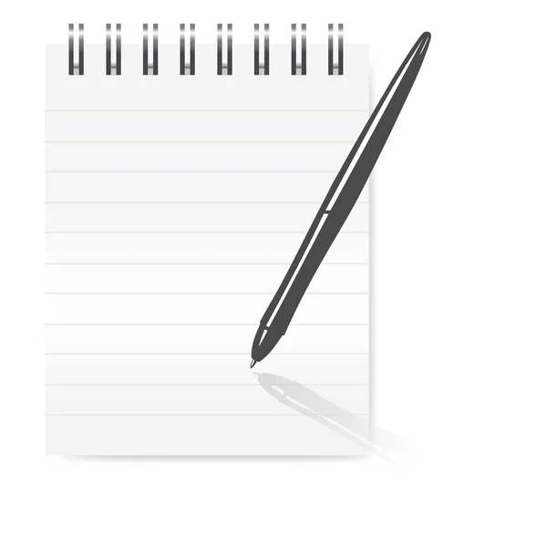 メモ帳のペン。白い背景で隔離 — ストック写真