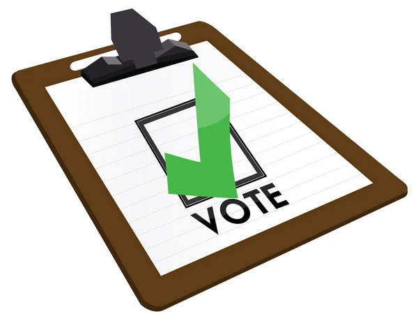 Portapapeles Casilla de verificación con marca de verificación verde y la palabra voto . — Foto de Stock