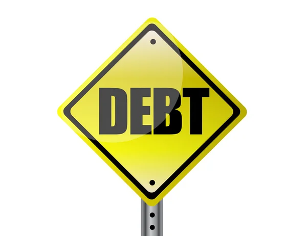 Debt Yellow street sign isolated over white — Stock Photo, Image