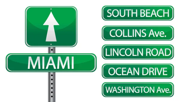Miami Florida segnali stradali isolati su uno sfondo bianco — Foto Stock