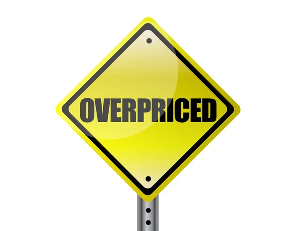 Detail yellow overpriced warning sign isolated over white — Stock Photo, Image