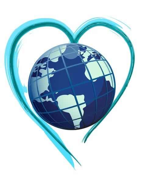 Earth globe over a bush heart illustration design — Stock Photo, Image