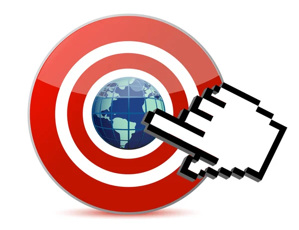 Cursor hand clicks on search engine marketing SEM world — Stock Photo, Image