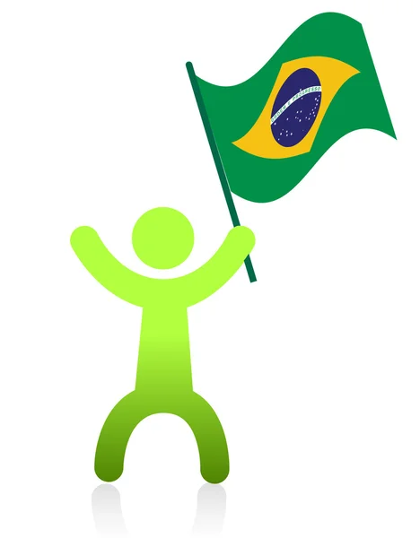 Icon man waiving a Brazilian flag illustration — Stock Photo, Image