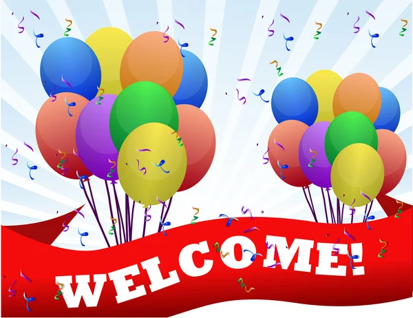 Palloncini colorati di benvenuto e banner illustrazione design — Foto Stock